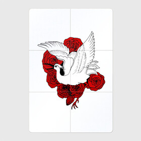 Магнитный плакат 2Х3 с принтом Аист на фоне красных роз в Екатеринбурге, Полимерный материал с магнитным слоем | 6 деталей размером 9*9 см | Тематика изображения на принте: аист | белый | красные | крылья | птица | птицы | розы | цветы