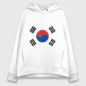 Женское худи Oversize хлопок с принтом Корея | Корейский флаг в Екатеринбурге, френч-терри — 70% хлопок, 30% полиэстер. Мягкий теплый начес внутри —100% хлопок | боковые карманы, эластичные манжеты и нижняя кромка, капюшон на магнитной кнопке | буква | герб | знак | иероглифы | корейский | корейский флаг | корея | символ | символы | флаг | флаг кореи | эмблема | эмблемма