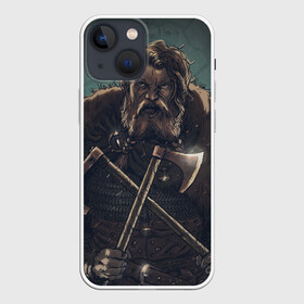 Чехол для iPhone 13 mini с принтом Викинг в Екатеринбурге,  |  | бородач | викинг | воин | воин с топорами | рисунок | топоры