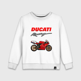 Детский свитшот хлопок с принтом DUCATI / ДУКАТИ / MOTOSPORT в Екатеринбурге, 100% хлопок | круглый вырез горловины, эластичные манжеты, пояс и воротник | ducati | motorcycle | motosport | racing | speed | sport | байк. | гонки | двигатель | дукати | мото | мотокросс | мотоспорт | мототриал | мотоцикл | скорость | спорт