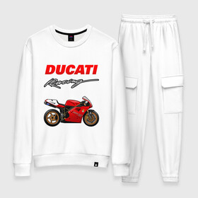 Женский костюм хлопок с принтом DUCATI / ДУКАТИ / MOTOSPORT в Екатеринбурге, 100% хлопок | на свитшоте круглая горловина, мягкая резинка по низу. Брюки заужены к низу, на них два вида карманов: два 