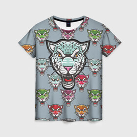 Женская футболка 3D с принтом Леопард в Екатеринбурге, 100% полиэфир ( синтетическое хлопкоподобное полотно) | прямой крой, круглый вырез горловины, длина до линии бедер | leopard | panthera | барс | большая кошка | животные | звери | кошки | леопард | морды | пантера | паттерн | пятна | хищники