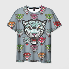 Мужская футболка 3D с принтом Леопард в Екатеринбурге, 100% полиэфир | прямой крой, круглый вырез горловины, длина до линии бедер | leopard | panthera | барс | большая кошка | животные | звери | кошки | леопард | морды | пантера | паттерн | пятна | хищники