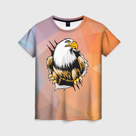 Женская футболка 3D с принтом Орел 3D в Екатеринбурге, 100% полиэфир ( синтетическое хлопкоподобное полотно) | прямой крой, круглый вырез горловины, длина до линии бедер | eagle | орел | орленок | орлиный взгляд | птица | птичка | хищная птица