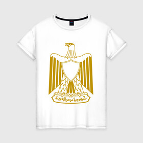 Женская футболка хлопок с принтом Египет | Египетский герб в Екатеринбурге, 100% хлопок | прямой крой, круглый вырез горловины, длина до линии бедер, слегка спущенное плечо | буква | герб | герб египта | египет | египетский герб | знак | иероглифы | символ | символы | флаг | эмблема | эмблемма