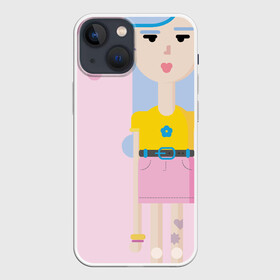 Чехол для iPhone 13 mini с принтом Девочка с напитком в Екатеринбурге,  |  | девочка | лето | напиток | розовая юбка | синие волосы