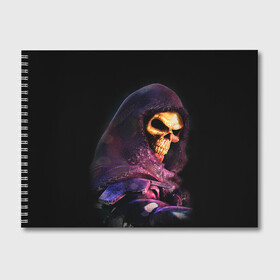 Альбом для рисования с принтом Skeletor | Masters of the Universe (+спина)  (Z) в Екатеринбурге, 100% бумага
 | матовая бумага, плотность 200 мг. | he man | logo | masters of the universe | she ra | skeletor | властелины вселенной | логип | лого | мульт | мультфильм | скелетор