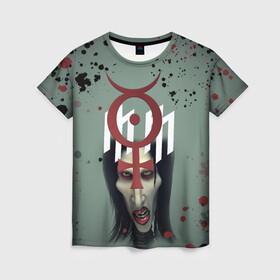 Женская футболка 3D с принтом Marilyn Manson | Мерилин Мэнсон (Z) в Екатеринбурге, 100% полиэфир ( синтетическое хлопкоподобное полотно) | прямой крой, круглый вырез горловины, длина до линии бедер | hugh warner | marilyn manson | rock | глэм рок | гот | индастриал метал | индастриал рок | музыка | мэрилин мэнсон | рок | фрик | хард рок | шок рок