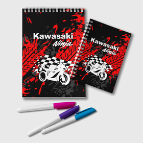 Блокнот с принтом KAWASAKI NINJA / КАВАСАКИ в Екатеринбурге, 100% бумага | 48 листов, плотность листов — 60 г/м2, плотность картонной обложки — 250 г/м2. Листы скреплены удобной пружинной спиралью. Цвет линий — светло-серый
 | kawasaki | motorcycle | motosport | ninja | racing | speed | sport | байк | гонки | двигатель | кавасаки | мото | мотокросс | мотоспорт | мототриал | мотоцикл | нинзя. | скорость | спорт