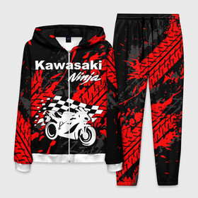 Мужской костюм 3D с принтом KAWASAKI NINJA / КАВАСАКИ в Екатеринбурге, 100% полиэстер | Манжеты и пояс оформлены тканевой резинкой, двухслойный капюшон со шнурком для регулировки, карманы спереди | kawasaki | motorcycle | motosport | ninja | racing | speed | sport | байк | гонки | двигатель | кавасаки | мото | мотокросс | мотоспорт | мототриал | мотоцикл | нинзя. | скорость | спорт