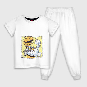 Детская пижама хлопок с принтом Наука может всё в Екатеринбурге, 100% хлопок |  брюки и футболка прямого кроя, без карманов, на брюках мягкая резинка на поясе и по низу штанин
 | динозавр | лапы | наука | плакат | робот | руки