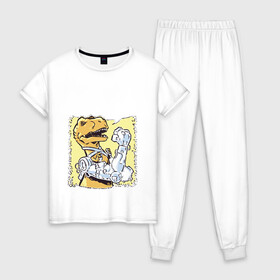 Женская пижама хлопок с принтом Наука может всё в Екатеринбурге, 100% хлопок | брюки и футболка прямого кроя, без карманов, на брюках мягкая резинка на поясе и по низу штанин | динозавр | лапы | наука | плакат | робот | руки