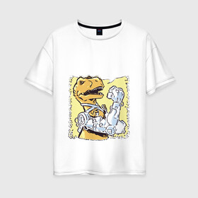 Женская футболка хлопок Oversize с принтом Наука может всё в Екатеринбурге, 100% хлопок | свободный крой, круглый ворот, спущенный рукав, длина до линии бедер
 | Тематика изображения на принте: динозавр | лапы | наука | плакат | робот | руки