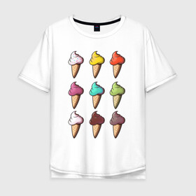 Мужская футболка хлопок Oversize с принтом Мороженки в Екатеринбурге, 100% хлопок | свободный крой, круглый ворот, “спинка” длиннее передней части | Тематика изображения на принте: alcrem | icecream | russia | вкусная еда | вкусно | вкусняшки | десерт | еда | жара | красота | лето | мороженое | мороженое в рожке | отдых | россия | сладко | сладости | эмоции