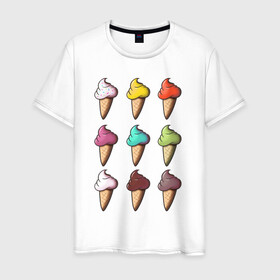 Мужская футболка хлопок с принтом Мороженки в Екатеринбурге, 100% хлопок | прямой крой, круглый вырез горловины, длина до линии бедер, слегка спущенное плечо. | Тематика изображения на принте: alcrem | icecream | russia | вкусная еда | вкусно | вкусняшки | десерт | еда | жара | красота | лето | мороженое | мороженое в рожке | отдых | россия | сладко | сладости | эмоции