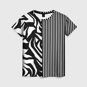 Женская футболка 3D с принтом Зебрик в Екатеринбурге, 100% полиэфир ( синтетическое хлопкоподобное полотно) | прямой крой, круглый вырез горловины, длина до линии бедер | абстракция | геометрия | полоса | полоска | полосы | черно белое | черный