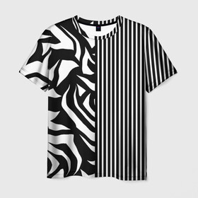 Мужская футболка 3D с принтом Зебрик в Екатеринбурге, 100% полиэфир | прямой крой, круглый вырез горловины, длина до линии бедер | абстракция | геометрия | полоса | полоска | полосы | черно белое | черный