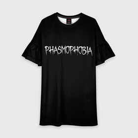 Детское платье 3D с принтом Phasmophobia logo в Екатеринбурге, 100% полиэстер | прямой силуэт, чуть расширенный к низу. Круглая горловина, на рукавах — воланы | Тематика изображения на принте: horror | phasmophobia | игра | пхасмафобия | пхасмофобия | фазмофобия | фасмофобия | хоррор
