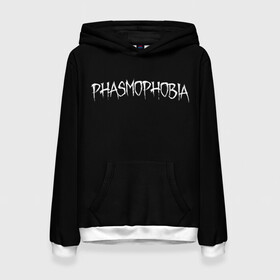 Женская толстовка 3D с принтом Phasmophobia logo в Екатеринбурге, 100% полиэстер  | двухслойный капюшон со шнурком для регулировки, мягкие манжеты на рукавах и по низу толстовки, спереди карман-кенгуру с мягким внутренним слоем. | horror | phasmophobia | игра | пхасмафобия | пхасмофобия | фазмофобия | фасмофобия | хоррор