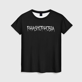 Женская футболка 3D с принтом Phasmophobia logo в Екатеринбурге, 100% полиэфир ( синтетическое хлопкоподобное полотно) | прямой крой, круглый вырез горловины, длина до линии бедер | horror | phasmophobia | игра | пхасмафобия | пхасмофобия | фазмофобия | фасмофобия | хоррор