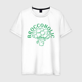 Мужская футболка хлопок с принтом Broccoholic в Екатеринбурге, 100% хлопок | прямой крой, круглый вырез горловины, длина до линии бедер, слегка спущенное плечо. | Тематика изображения на принте: green | greenpaece | nature | sport | vegan | yoga | веган | вегетарианец | гринпис | еда | животные | жизнь | здоровье | зеленый | йога | мир | овощи | пища | планета | природа | растение | спорт | тело | фрукты