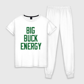 Женская пижама хлопок с принтом Big Buck Energy в Екатеринбурге, 100% хлопок | брюки и футболка прямого кроя, без карманов, на брюках мягкая резинка на поясе и по низу штанин | antetokounmpo | basketball | bucks | giannis | milwaukee | mvp | nba | sport | streetball | адетокумбо | бакс | баскетбол | игра | милуоки | мяч | нба | олень | спорт | стритбол | тренер | чемпион | янис
