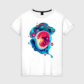 Женская футболка хлопок с принтом Зарождение жизни в Екатеринбурге, 100% хлопок | прямой крой, круглый вырез горловины, длина до линии бедер, слегка спущенное плечо | abstractio | абстракция | абстрогирование | кривые | неопознанное | пятно | эмбрион