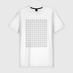 Мужская футболка хлопок Slim с принтом Пазл в Екатеринбурге, 92% хлопок, 8% лайкра | приталенный силуэт, круглый вырез ворота, длина до линии бедра, короткий рукав | игра | очертания | пазл | сетка | элементы
