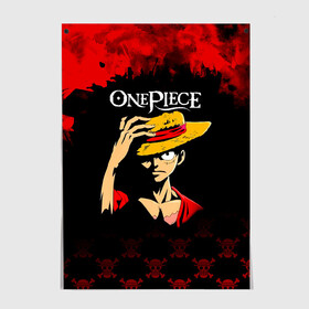 Постер с принтом Луффи One Piece. Большой куш в Екатеринбурге, 100% бумага
 | бумага, плотность 150 мг. Матовая, но за счет высокого коэффициента гладкости имеет небольшой блеск и дает на свету блики, но в отличии от глянцевой бумаги не покрыта лаком | anime | manga | monkey d. luffy | one piece | аниме | большой куш | ван пис | вон пис | гол д. роджер | кайдо | король пиратов | луфи | луффи | манга | манки д. луффи | нами | нико робин | пират | портгас д. эйс | ророноа зоро