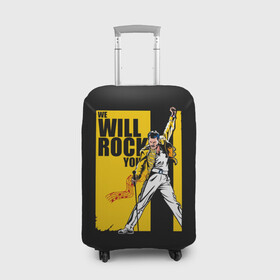 Чехол для чемодана 3D с принтом We will rock you в Екатеринбурге, 86% полиэфир, 14% спандекс | двустороннее нанесение принта, прорези для ручек и колес | alternative | metall | music | queen | qween | rock | альтернатива | квин | куин | металл | музыка | рок | фредди меркьюри