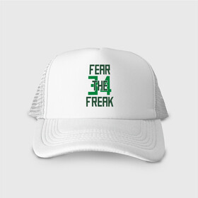 Кепка тракер с сеткой с принтом Fear The Freak 34 в Екатеринбурге, трикотажное полотно; задняя часть — сетка | длинный козырек, универсальный размер, пластиковая застежка | antetokounmpo | basketball | bucks | giannis | milwaukee | mvp | nba | sport | streetball | адетокумбо | бакс | баскетбол | игра | милуоки | мяч | нба | олень | спорт | стритбол | тренер | чемпион | янис