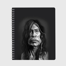 Тетрадь с принтом Steven Tyler | AEROSMITH (Z) в Екатеринбурге, 100% бумага | 48 листов, плотность листов — 60 г/м2, плотность картонной обложки — 250 г/м2. Листы скреплены сбоку удобной пружинной спиралью. Уголки страниц и обложки скругленные. Цвет линий — светло-серый
 | aerosmith | rock | steven tyler | айросмит | блюз рок | брэд уитфорд | глэм метал | глэм рок | джо перри | джоуи крамер | музыка | рок | рок н ролл | стивен тайлер | том хэмилтон | хард рок