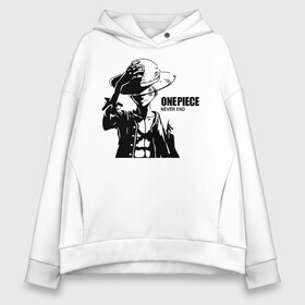 Женское худи Oversize хлопок с принтом One Piece NEVER END в Екатеринбурге, френч-терри — 70% хлопок, 30% полиэстер. Мягкий теплый начес внутри —100% хлопок | боковые карманы, эластичные манжеты и нижняя кромка, капюшон на магнитной кнопке | Тематика изображения на принте: anime | manga | monkey d. luffy | one piece | аниме | большой куш | ван пис | вон пис | капитан | король пиратов | луси | луфи | луффи | луффи но уми | луффи таро | манга | манки д. луффи | мугивара | пират | пятый император