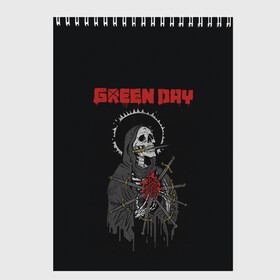 Скетчбук с принтом GreenDay | ГринДей | Poster (Z) в Екатеринбурге, 100% бумага
 | 48 листов, плотность листов — 100 г/м2, плотность картонной обложки — 250 г/м2. Листы скреплены сверху удобной пружинной спиралью | Тематика изображения на принте: billie joe armstrong | greenday | rock | альтернативный | билли джо армстронг | гриндей | зеленый день | майк дёрнт | музыка | панк рок | поп панк | рок | тре кул