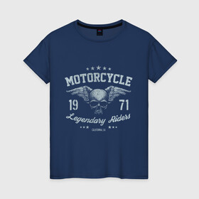 Женская футболка хлопок с принтом MOTORCYCLE 1971 в Екатеринбурге, 100% хлопок | прямой крой, круглый вырез горловины, длина до линии бедер, слегка спущенное плечо | Тематика изображения на принте: moto | motorcycle | байк | байкерам | байкеру | гонщик | мото | мотокросс | мотоцикл | мотоциклы | спорт байк | спортбайк | транспорт