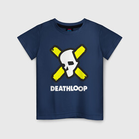 Детская футболка хлопок с принтом Deathloop - Skull в Екатеринбурге, 100% хлопок | круглый вырез горловины, полуприлегающий силуэт, длина до линии бедер | Тематика изображения на принте: death | deathloop | game | games | loop | skull | дэслуп | дэт | дэтлуп | знак | игра | игры | лого | луп | мертвая | пелтя | символ