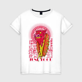 Женская футболка хлопок с принтом Свин-дог в Екатеринбурге, 100% хлопок | прямой крой, круглый вырез горловины, длина до линии бедер, слегка спущенное плечо | бургер | голова | горчица | еда | перекус | свинка | свинья | соус | хот дог | цены