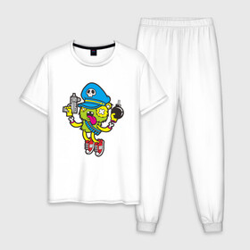 Мужская пижама хлопок с принтом Crazy Bomberman в Екатеринбурге, 100% хлопок | брюки и футболка прямого кроя, без карманов, на брюках мягкая резинка на поясе и по низу штанин
 | bomberman | crazy | бомба | бомбермен | бомбермэн | оружие