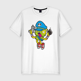 Мужская футболка хлопок Slim с принтом Crazy Bomberman в Екатеринбурге, 92% хлопок, 8% лайкра | приталенный силуэт, круглый вырез ворота, длина до линии бедра, короткий рукав | bomberman | crazy | бомба | бомбермен | бомбермэн | оружие