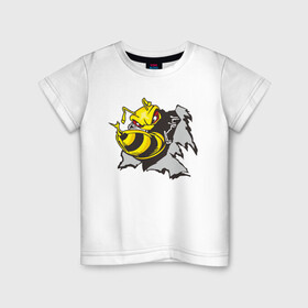 Детская футболка хлопок с принтом Оса 3D в Екатеринбурге, 100% хлопок | круглый вырез горловины, полуприлегающий силуэт, длина до линии бедер | Тематика изображения на принте: 3d | жало | мед | насекомое | оса | пчела