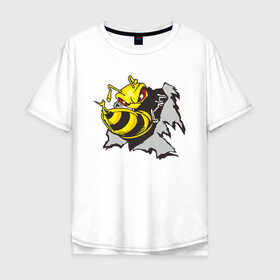 Мужская футболка хлопок Oversize с принтом Оса 3D в Екатеринбурге, 100% хлопок | свободный крой, круглый ворот, “спинка” длиннее передней части | 3d | жало | мед | насекомое | оса | пчела
