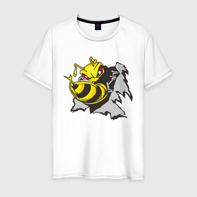 Мужская футболка хлопок с принтом Оса 3D в Екатеринбурге, 100% хлопок | прямой крой, круглый вырез горловины, длина до линии бедер, слегка спущенное плечо. | 3d | жало | мед | насекомое | оса | пчела