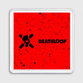 Магнит 55*55 с принтом Deathloop - Skull - Paint в Екатеринбурге, Пластик | Размер: 65*65 мм; Размер печати: 55*55 мм | death | deathloop | game | games | loop | paint | skull | брызги | дэслуп | дэт | дэтлуп | знак | игра | игры | краска | лого | луп | мертвая | пелтя | символ