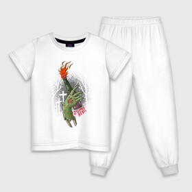 Детская пижама хлопок с принтом Zombie Rebel в Екатеринбурге, 100% хлопок |  брюки и футболка прямого кроя, без карманов, на брюках мягкая резинка на поясе и по низу штанин
 | восстание | зомби | иллюстрация | молотов | огонь | повстанцы