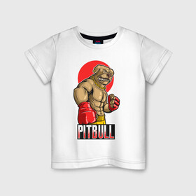 Детская футболка хлопок с принтом Питбуль в Екатеринбурге, 100% хлопок | круглый вырез горловины, полуприлегающий силуэт, длина до линии бедер | бокс | боксер | иллюстрация | пёс | питбуль