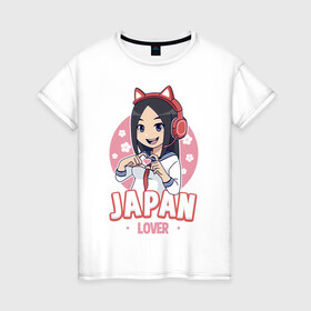 Женская футболка хлопок с принтом Japan lover anime girl в Екатеринбурге, 100% хлопок | прямой крой, круглый вырез горловины, длина до линии бедер, слегка спущенное плечо | anime | girl | japan | kawaii | lover | аниме | девушка | кавай | сакура | япония