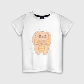Детская футболка хлопок с принтом Милый зайка с полосатым пузом в Екатеринбурге, 100% хлопок | круглый вырез горловины, полуприлегающий силуэт, длина до линии бедер | детский | зайка | зайчик | звездочки | милый | мимими | полосы