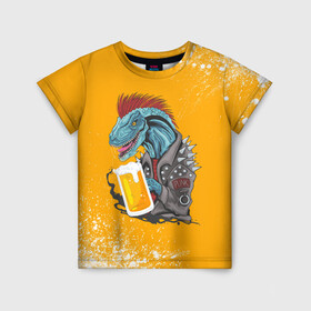 Детская футболка 3D с принтом Пивозавр - Взрыв в Екатеринбурге, 100% гипоаллергенный полиэфир | прямой крой, круглый вырез горловины, длина до линии бедер, чуть спущенное плечо, ткань немного тянется | Тематика изображения на принте: dinosaur | pivo | pivozavr | взрыв | динозавр | краска | прикол