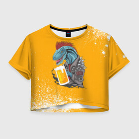 Женская футболка Crop-top 3D с принтом Пивозавр - Взрыв в Екатеринбурге, 100% полиэстер | круглая горловина, длина футболки до линии талии, рукава с отворотами | Тематика изображения на принте: dinosaur | pivo | pivozavr | взрыв | динозавр | краска | прикол