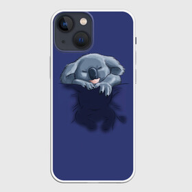 Чехол для iPhone 13 mini с принтом Спящая коала в Екатеринбурге,  |  | koala | арт | детеныш | детёныш коалы | животное | зверь | карман на груди | коала | малыш | медведь | медвежонок | милота | милые животные | милые звери | милые зверьки | мимими | мишка | ребенок